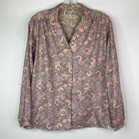 Vintage Frayne Floral Cottagecore Button Up Shirt 80s Small - Picture 1 of 10